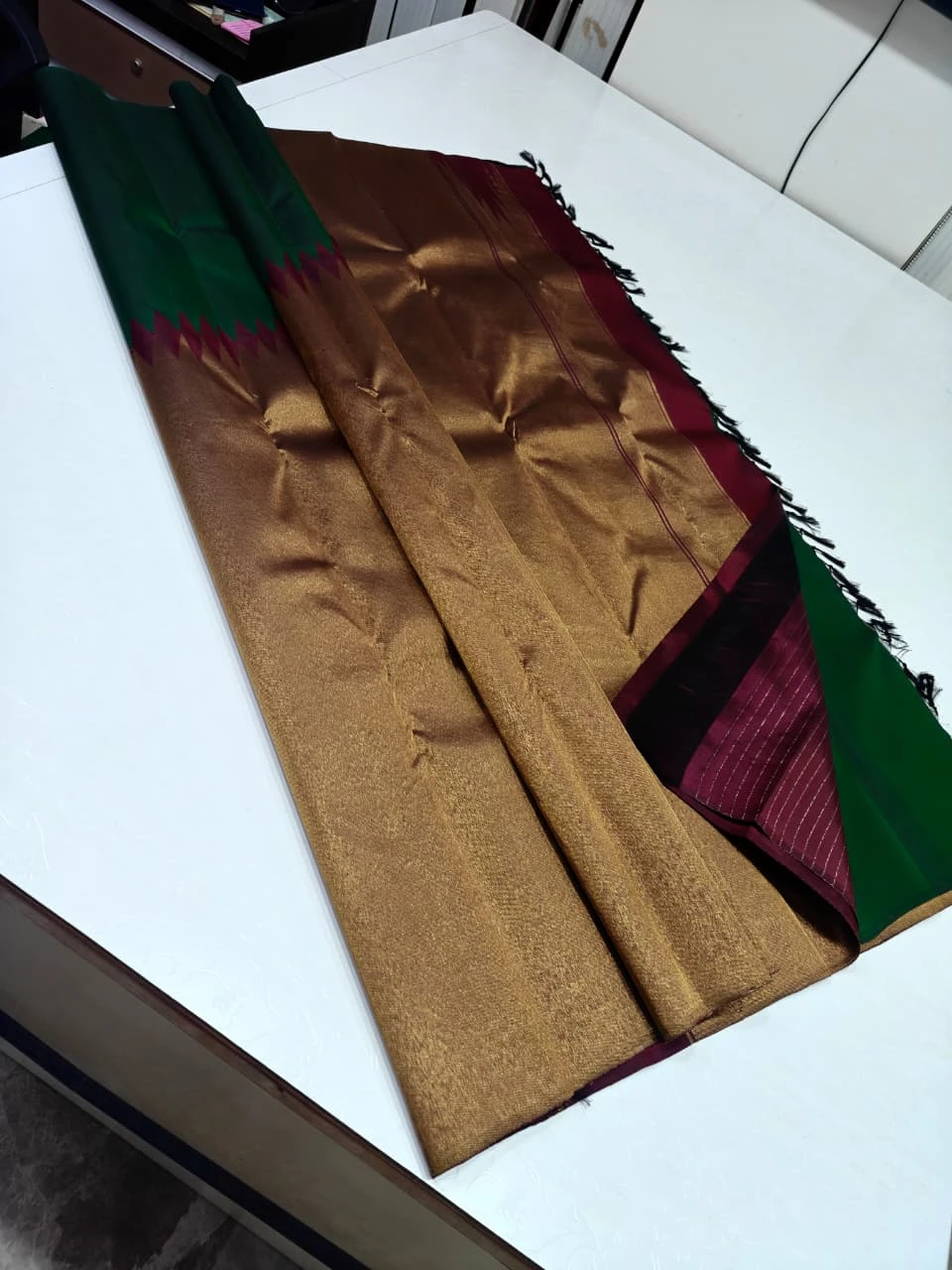 Black Handloom Kanchipuram Silk Saree with Traditional Temple Border